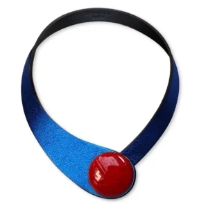 Colier Din Piele Azur + Buton Ceramic