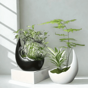 Zen ghiveci de flori ceramic alb-negru, 2 buc.