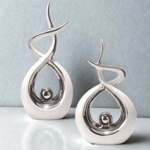 Sculptură geometrică de lux - flacără albă 2 buc