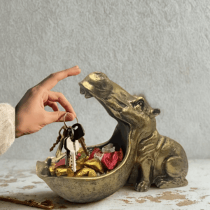 Breloc statuie hipopotam Art Deco - auriu