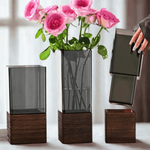 Vaze moderne din acril fumuriu set de 3