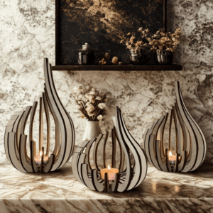 Sfeșnic elegant - decorațiuni de masă din lemn 3 buc