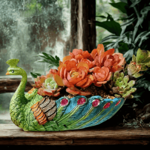 Ghiveci de flori în formă de păun