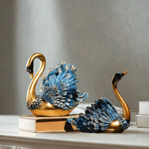 Pereche de lebede albastre și aurii, 2 buc.