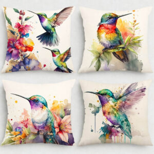 Set de 4 fețe de pernă cu model colibri