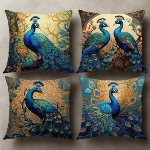 Set de 4 fețe de pernă cu păun retro