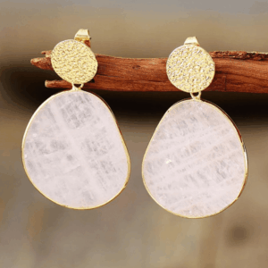 Oval de cuarț roz cercei